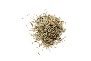 Dried rosemary heap on a white background.
