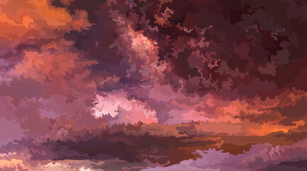 painted sky with multicolored clouds tinted with sunset colors