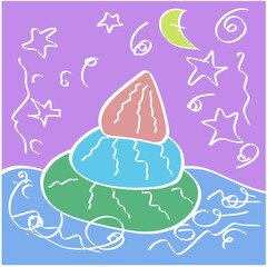 New year's Christmas landscape - Christmas tree in tinsel and snow month of the star