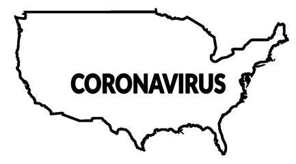 CORONAVIRUS over Map contour of Unided States of America (US, USA, SUA)