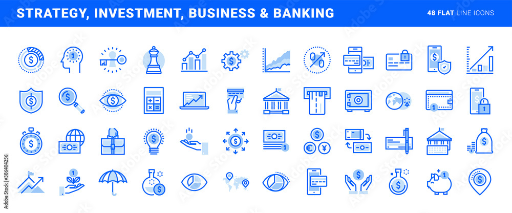 Aufkleber set of flat line icons of strategy, investment, business and banking. vector concepts for website an