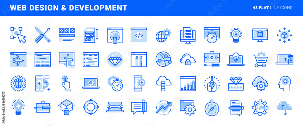 Poster set of flat line icons of web design and development. vector concepts for websites, mobile websites 