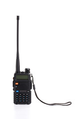 Black walkie-talkie Radio communication device isolated on white