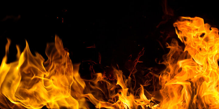 Realistic fire Stock Image In Black Background