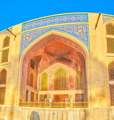 The large portal of Chehel Sotoun Palace in Isfahan, Iran