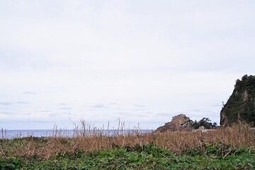 Rock with hole and ocean at Noto Peninsula, Ishikawa Japan.
