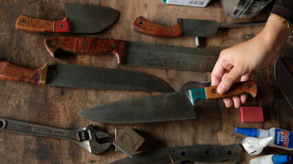 various types of damascus knives © wann