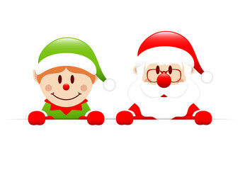 Elf Und Weihnachtsmann Halten Horizontales Banner