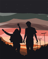 silhouette of a man with a guitar, Sunset