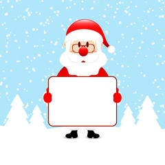 Weihnachtsmann Mit Schild Im Wald Schnee Blau