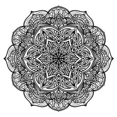 Circle mandala coloring page for adult. Black and white mandala poster. Relax and meditation. Enjoy!