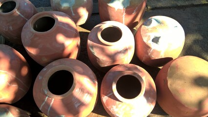 scenic view of earthen pots for multipurpose use