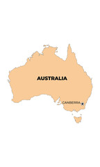 Australia map vector with Canberra capital the capital city marked by a black star in circle clip art isolated on white background