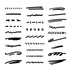 Obraz premium Set of handmade lines, brush lines, underlines. Hand-drawn collection of doodle style various shapes. Art Lines. Isolated on white. Vector illustration
