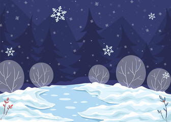 Vector horizontal illustration winter night
