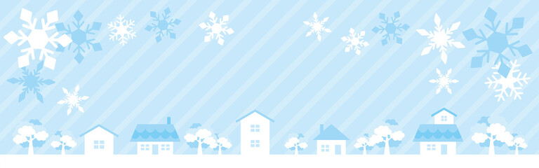 可愛い冬の町並みに雪が舞い降る風景　320x100サイズWebバナー　背景素材