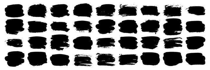 Collection of black grunge paint strokes. Brush strokes isolated on white background. Vector illustration.