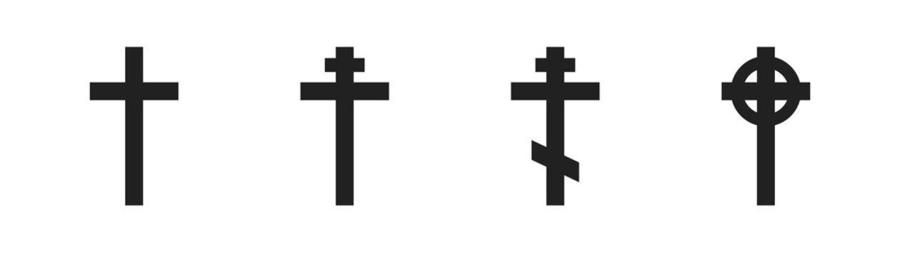 Christianity cross icon set. Crucifix religion denomination vector