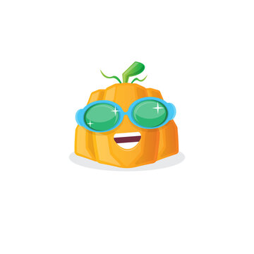 vector funny cartoon pumpkin character with sunglasses isolated on white background. funky smiling autumn vegetable character. Halloween cartoon smiling pumpkin