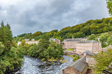 Fototapeta premium New Lanark, a village on the River Clyde in Lanarkshire, Scotland, a UNESCO World Heritage site.