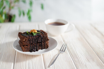 Delicious brownie cocoa cake with chocolate and nuts