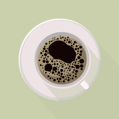 Illustration flat coffee Cup with foam on a green background