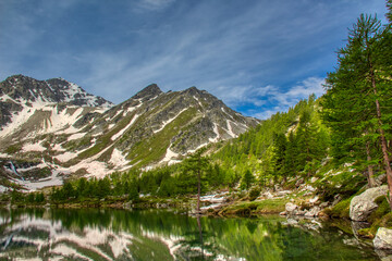Naklejka na ściany i meble Lake Arpy 2066m. Alps, Italy. Aosta Valley Region. HDR.