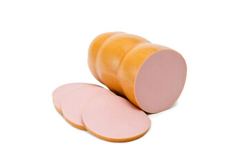 Boiled sausage on a white background, isolate