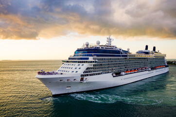 Modern luxury Celebrity cruiseship or cruise ship liner sail away departure from Key West, Florida...