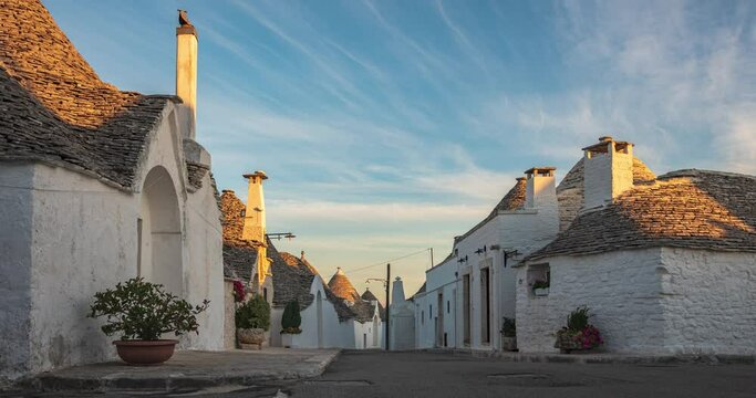 Timelapse 4k, Alberobello trulli. Bari, Apulia south of Italy