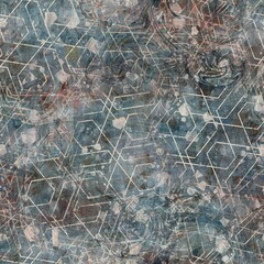 Chic formal grungy geometric shapes texture seamless pattern. High quality illustration. Strange abstract geo design in a trendy posh exotic style. Grainy fabric texture overlay.