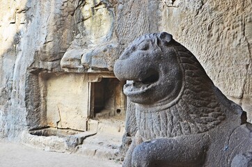stone carving and Sculptures at Ellora caves ,UNESCO world heritage site near Aurangabad,...