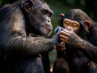 Chimpanzee looking at their hands 