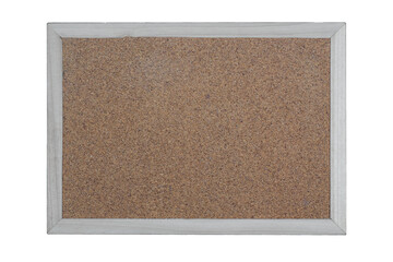 Corkboard, rectangular shape, border made of white pine, on white background