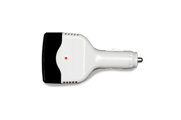 Vehicle charging device, available in white and black, with a red indicator light, on a white background.