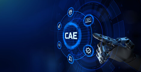 CAE Computer-aided engineering CAD system. Technology concept on screen.