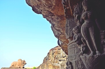 stone carving and Sculptures at Ellora caves ,UNESCO world heritage site near Aurangabad,...