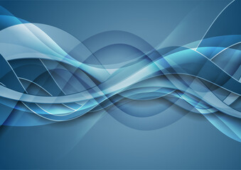 Bright blue shiny glossy waves abstract background. Vector design