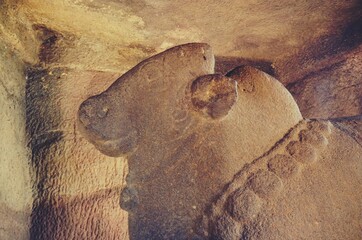 stone carving and Sculptures at Ellora caves ,UNESCO world heritage site near Aurangabad,...