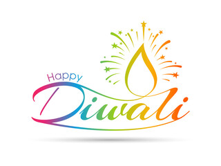Happy Diwali greeting card with intricate calligraphy and illuminated Diwali lamp.