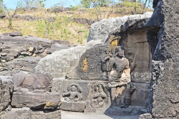 Fototapeta na wymiar stone carving and Sculptures at Ellora caves ,UNESCO world heritage site near Aurangabad, Maharashtra, India