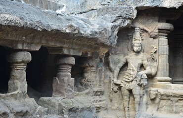 stone carving and Sculptures at Ellora caves ,UNESCO world heritage site near Aurangabad, Maharashtra, India