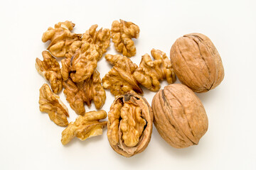 walnuts on white background