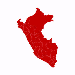 High Detailed Red Map of Peru on White isolated background, Vector Illustration EPS 10