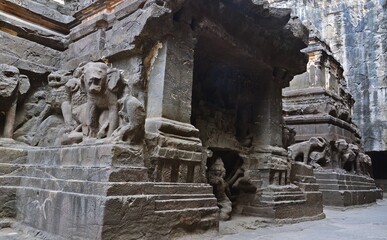 stone carving and Sculptures at Ellora caves ,UNESCO world heritage site near Aurangabad, Maharashtra, India