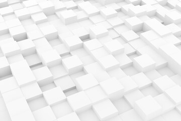 Random shifted white cubes geometrical pattern background with soft shadows