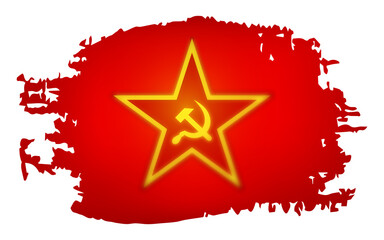 Flag of USSR, Soviet Union. 3d realistic vector illustration isolated on white background. Stereoscopic effect. Texture smear.