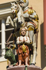 Saint george and dragon fountain in the old town of Solothurn, Switzerlan