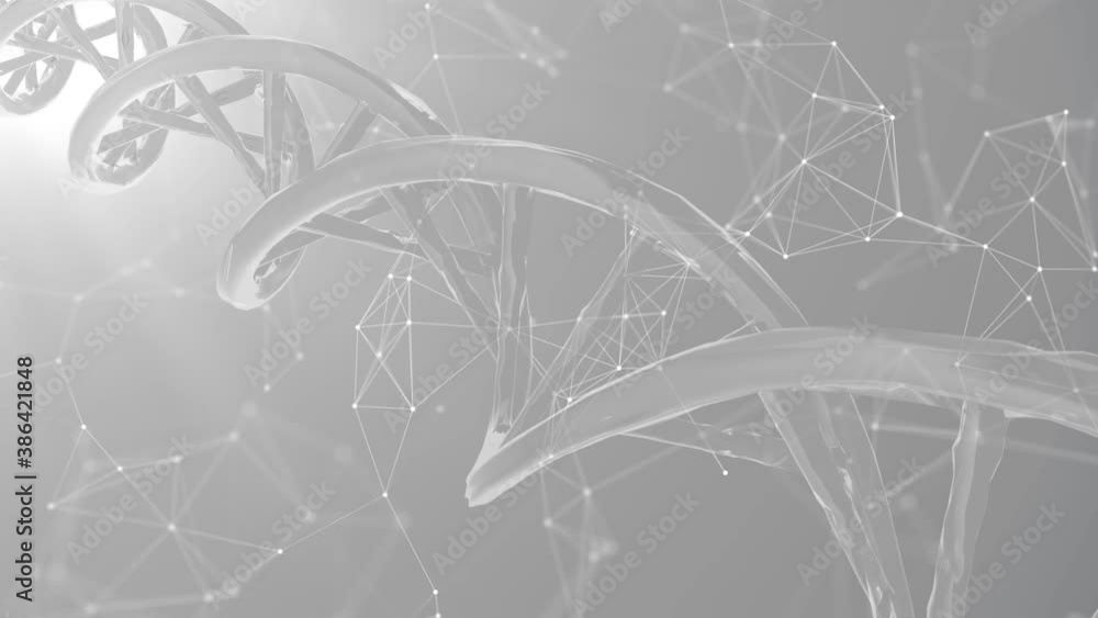 Poster animation of dna construction from debrises. science background. abstract dna helix with depth of fi