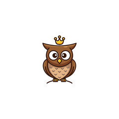 adorable baby owl king cartoon logo design